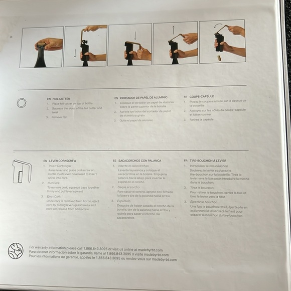 RBT Vertical Lever Corkscrew Wine Opener with Foil Cutter Metal Modern Kitchen - Picture 4 of 8